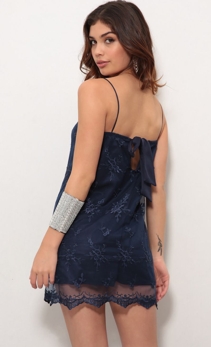 Picture Chantèl Embroidery Tie-back Dress In Midnight Navy. Source: https://media.lucyinthesky.com/data/Apr18_1/800xAUTO/0Y5A1594.JPG