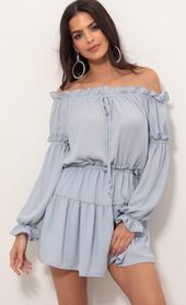 Picture thumb Wild Thoughts Off The Shoulder Dress in Blue. Source: https://media.lucyinthesky.com/data/Apr19_1/170xAUTO/781A1429.JPG