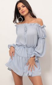 Picture thumb Wild Thoughts Off The Shoulder Dress in Blue. Source: https://media.lucyinthesky.com/data/Apr19_1/170xAUTO/781A1438.JPG