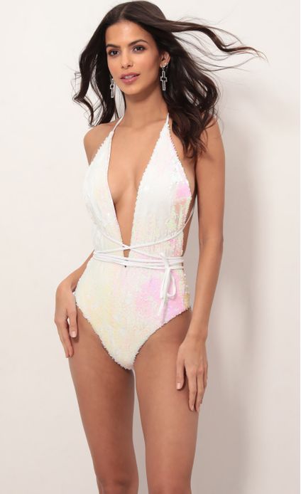 white sequin swimsuit