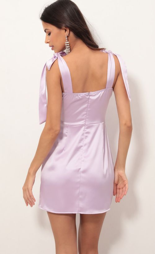 Picture Satin Love Ties Mini Dress in Lilac. Source: https://media.lucyinthesky.com/data/Apr19_1/500xAUTO/781A9148.JPG