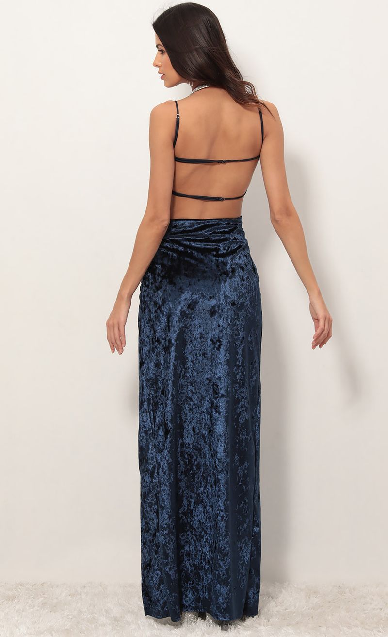 Picture Giana Crushed Velvet Maxi in Navy. Source: https://media.lucyinthesky.com/data/Apr19_1/800xAUTO/781A0983.JPG