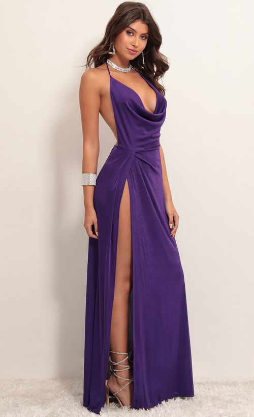 Picture Kaira Cowl Neck Maxi Dress in Violet. Source: https://media.lucyinthesky.com/data/Apr19_2/500xAUTO/781A3452.JPG