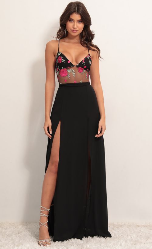 Loveable Black Lace Maxi Dress in Pink ...