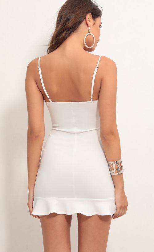 Picture Capri Ruffle Tie Dress in White. Source: https://media.lucyinthesky.com/data/Apr19_2/500xAUTO/781A4744.JPG