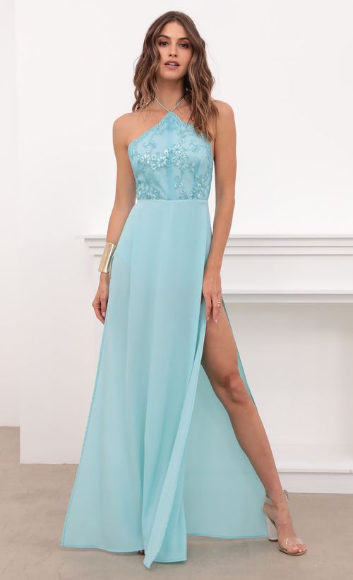 Picture Coralynn Halter Lace Dress in Aqua. Source: https://media.lucyinthesky.com/data/Apr21_1/500xAUTO/1V9A3186.JPG