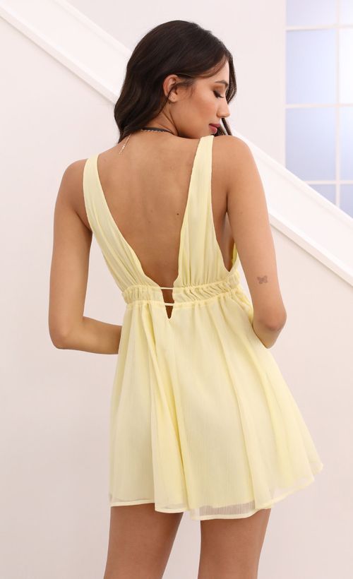 Picture Svana Plunge A-line Dress in Light Yellow Crinkle. Source: https://media.lucyinthesky.com/data/Apr21_1/500xAUTO/1V9A5046.JPG