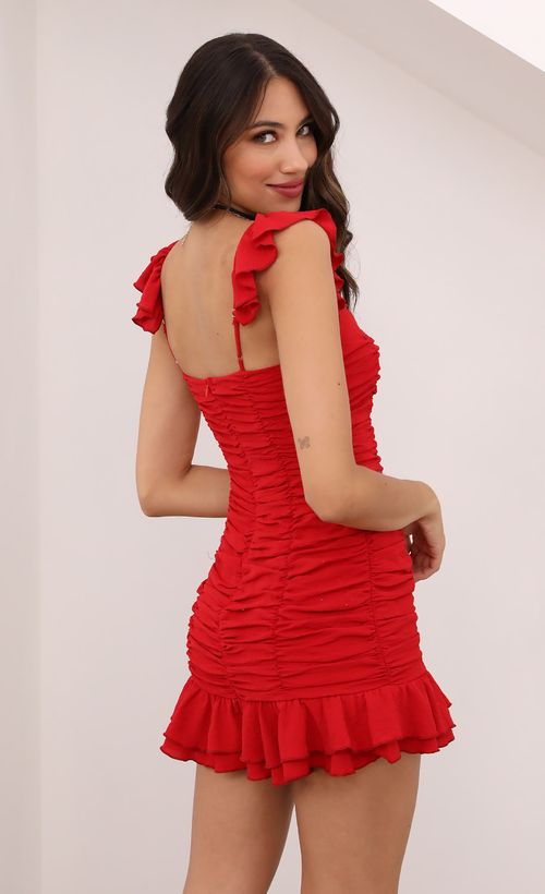 Picture Sohni Ruffled and Ruched Dress in Red. Source: https://media.lucyinthesky.com/data/Apr21_1/500xAUTO/1V9A5320.JPG