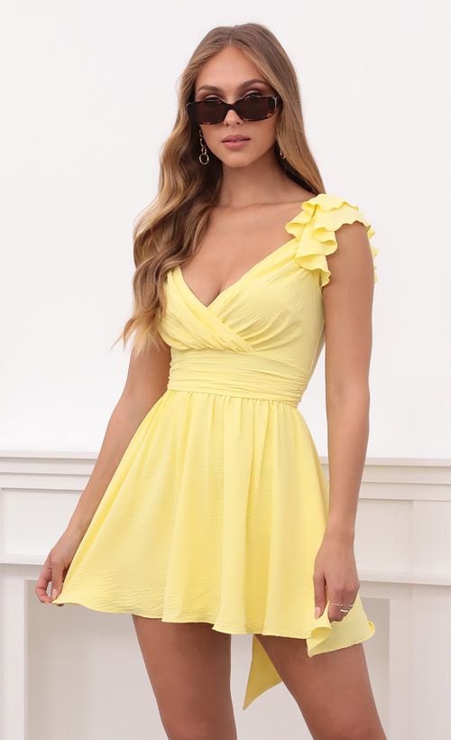 Picture Linnett Ruffle Sleeve Dress in Yellow. Source: https://media.lucyinthesky.com/data/Apr21_1/500xAUTO/1V9A6436.JPG