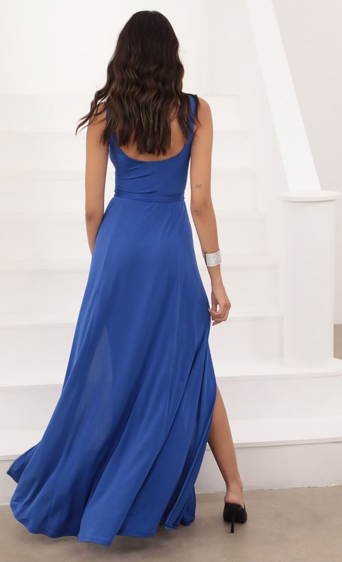 Picture Jesse Front Tie Maxi Dress in Klein Blue. Source: https://media.lucyinthesky.com/data/Apr21_1/500xAUTO/AT2A6788.JPG