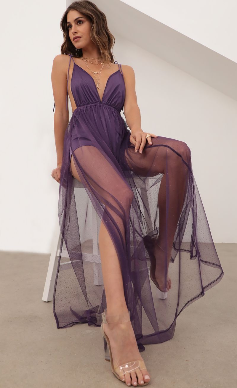 Picture Skylar Love Ties Maxi Dress In Purple Mesh. Source: https://media.lucyinthesky.com/data/Apr21_1/800xAUTO/AT2A3773.JPG