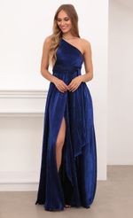 Picture Olympia One Shoulder Pleated Dress in Periwinkle Blue. Source: https://media.lucyinthesky.com/data/Apr21_2/150xAUTO/1V9A4282.JPG