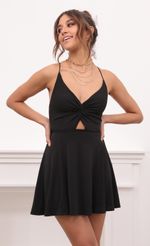 Picture Adalee Front Twist Dress in Black. Source: https://media.lucyinthesky.com/data/Apr21_2/150xAUTO/1V9A6625.JPG