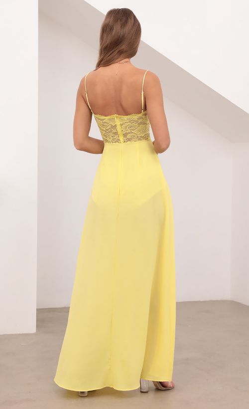 Picture Janice Cutout Maxi Dress in Yellow Lace. Source: https://media.lucyinthesky.com/data/Apr21_2/500xAUTO/1V9A3313.JPG