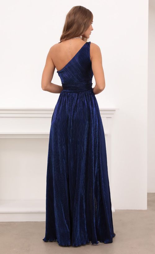 Picture Olympia One Shoulder Pleated Klein Blue Dress. Source: https://media.lucyinthesky.com/data/Apr21_2/500xAUTO/1V9A4346.JPG