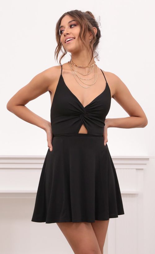 Picture Adalee Front Twist Dress in Black. Source: https://media.lucyinthesky.com/data/Apr21_2/500xAUTO/1V9A6625.JPG