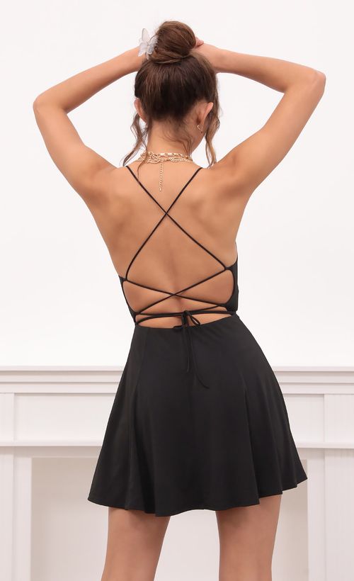 Picture Adalee Front Twist Dress in Black. Source: https://media.lucyinthesky.com/data/Apr21_2/500xAUTO/1V9A6680.JPG