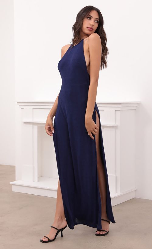 Picture Luna Long Drape Back Dress in Navy. Source: https://media.lucyinthesky.com/data/Apr21_2/500xAUTO/1V9A7725.JPG
