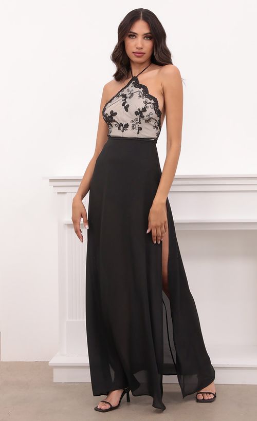 Picture Coralynn Halter Lace Dress in Black. Source: https://media.lucyinthesky.com/data/Apr21_2/500xAUTO/1V9A8526.JPG