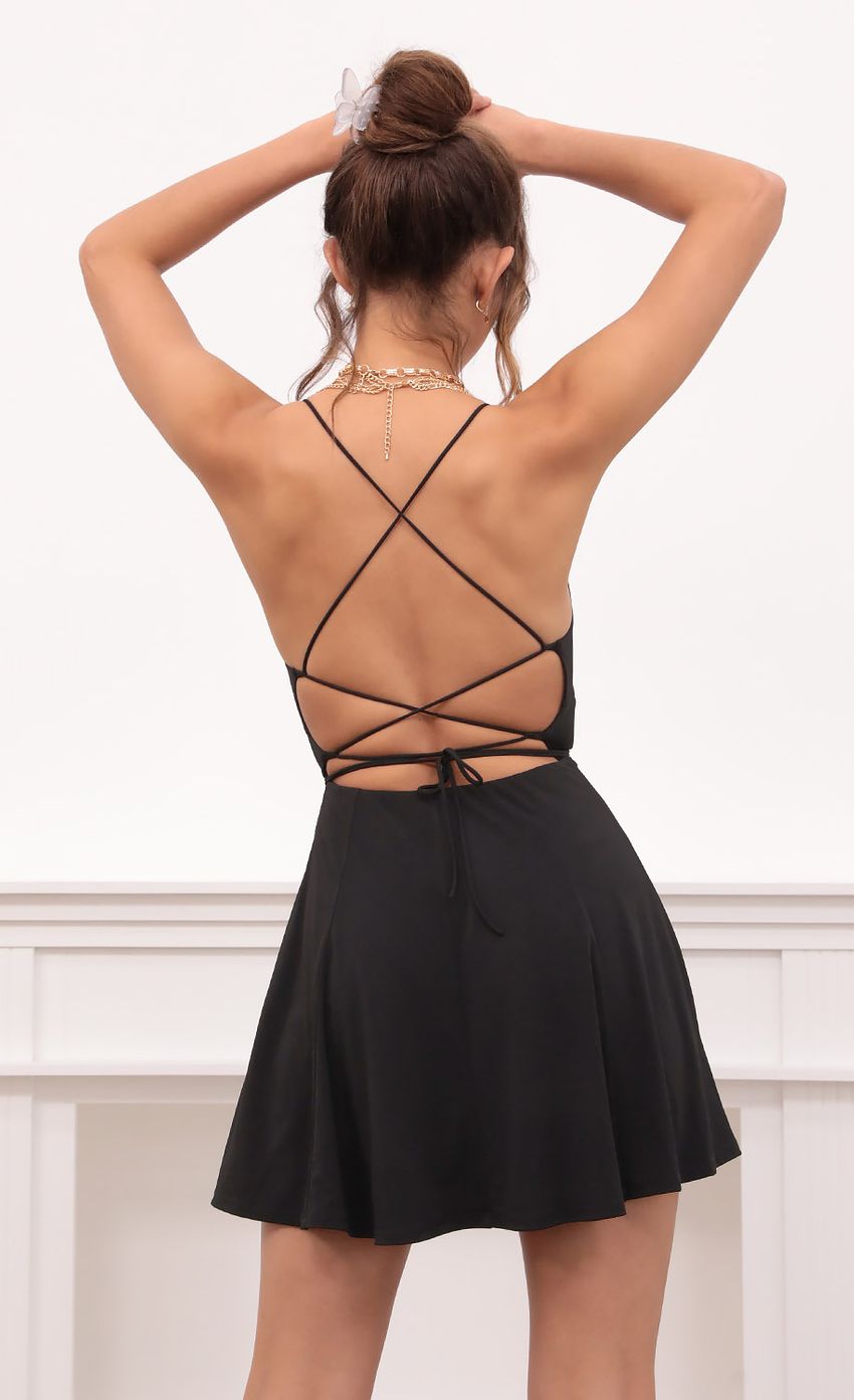 Picture Adalee Front Twist Dress in Black. Source: https://media.lucyinthesky.com/data/Apr21_2/850xAUTO/1V9A6680.JPG