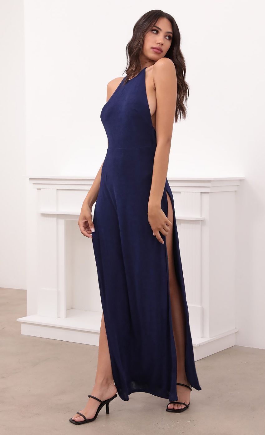 Picture Luna Long Drape Back Dress in Navy. Source: https://media.lucyinthesky.com/data/Apr21_2/850xAUTO/1V9A7725.JPG
