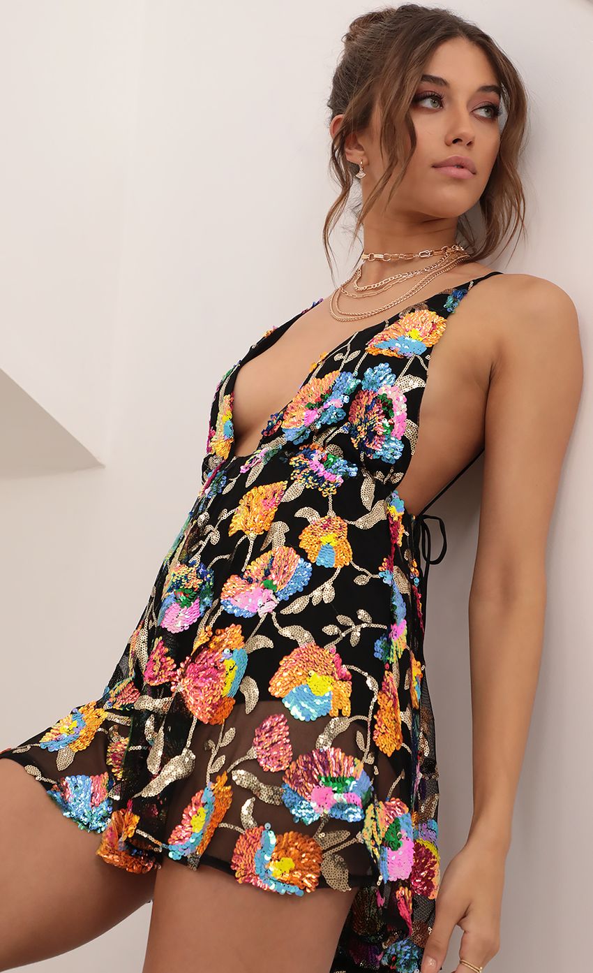 Picture Skylar Sequin Dress In Black Multicolor. Source: https://media.lucyinthesky.com/data/Apr21_2/850xAUTO/AT2A7583.JPG