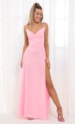 Picture Dion Metallic Maxi Dress in Pink Shimmer. Source: https://media.lucyinthesky.com/data/Apr22_1/150xAUTO/1V9A2817.JPG