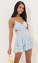 Picture Shelby Ruffle Baby Doll Romper in Teal. Source: https://media.lucyinthesky.com/data/Apr22_1/150xAUTO/1V9A4571.JPG