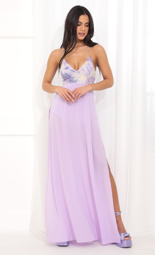 Picture Nylah Side Slit Maxi in Purple. Source: https://media.lucyinthesky.com/data/Apr22_1/500xAUTO/1V9A2371.JPG