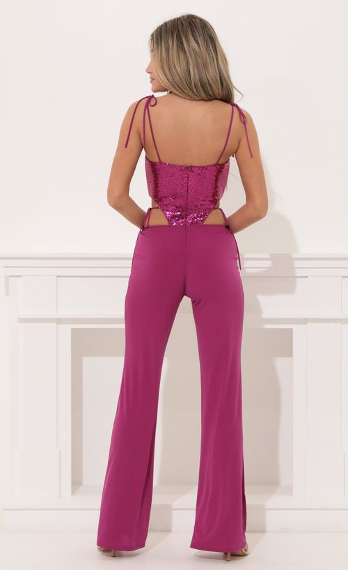 Picture Kordyn Cutout Jumpsuit in Pink. Source: https://media.lucyinthesky.com/data/Apr22_1/500xAUTO/1V9A3755.JPG