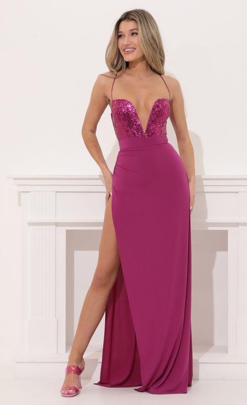 Picture Lacen High Slit Maxi in Fuchsia. Source: https://media.lucyinthesky.com/data/Apr22_1/500xAUTO/1V9A47951.JPG