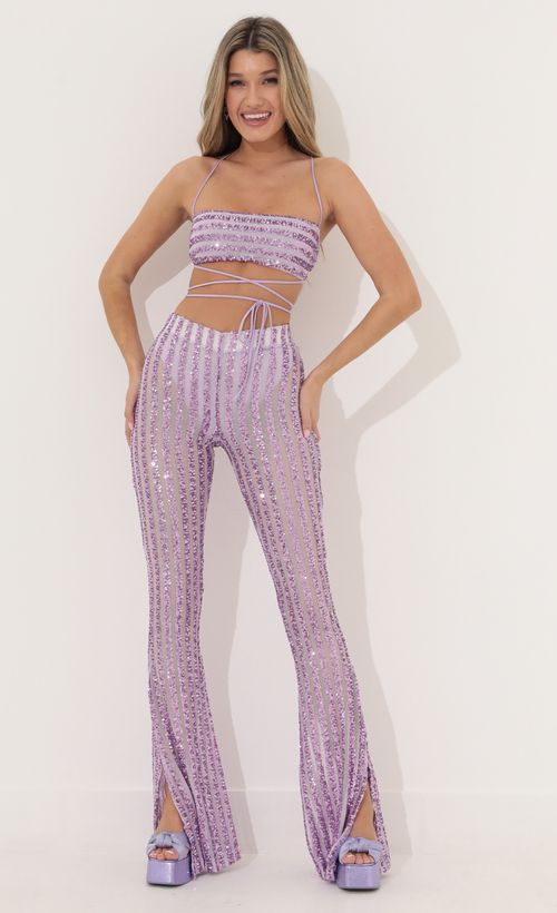 Peony Sequin Two Piece Set In Purple
