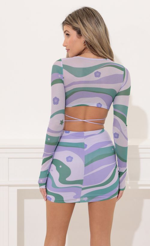 Picture Jayda Mesh Two Piece Set in Purple Swirl. Source: https://media.lucyinthesky.com/data/Apr22_1/500xAUTO/1V9A9596.JPG