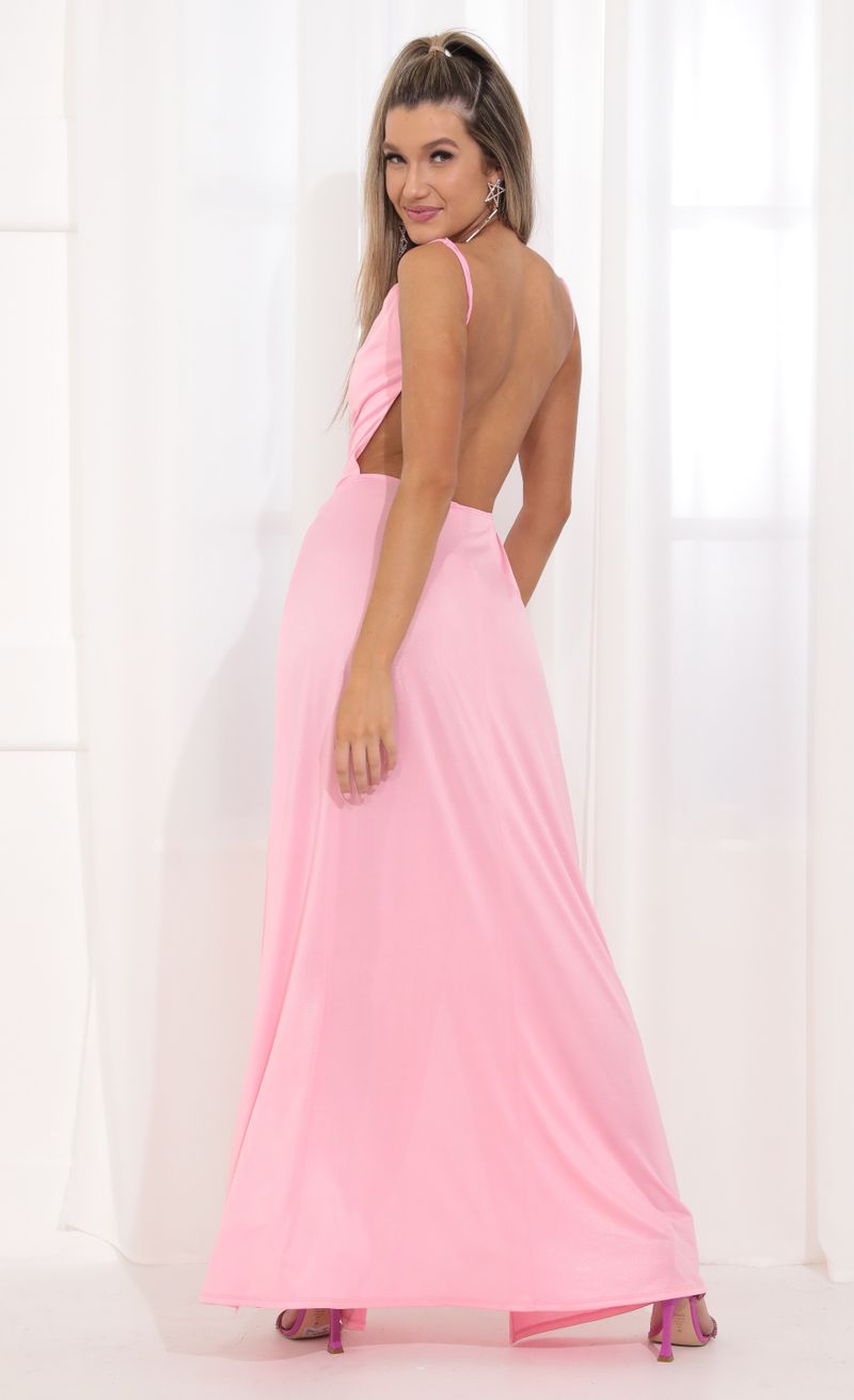 Picture Dion Metallic Maxi Dress in Pink Shimmer. Source: https://media.lucyinthesky.com/data/Apr22_1/800xAUTO/1V9A2977.JPG