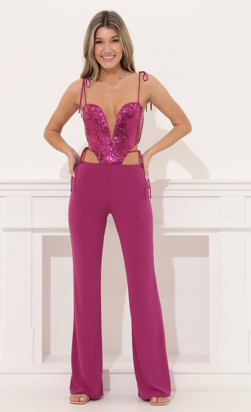 Picture Kordyn Cutout Jumpsuit in Pink. Source: https://media.lucyinthesky.com/data/Apr22_1/800xAUTO/1V9A3607.JPG