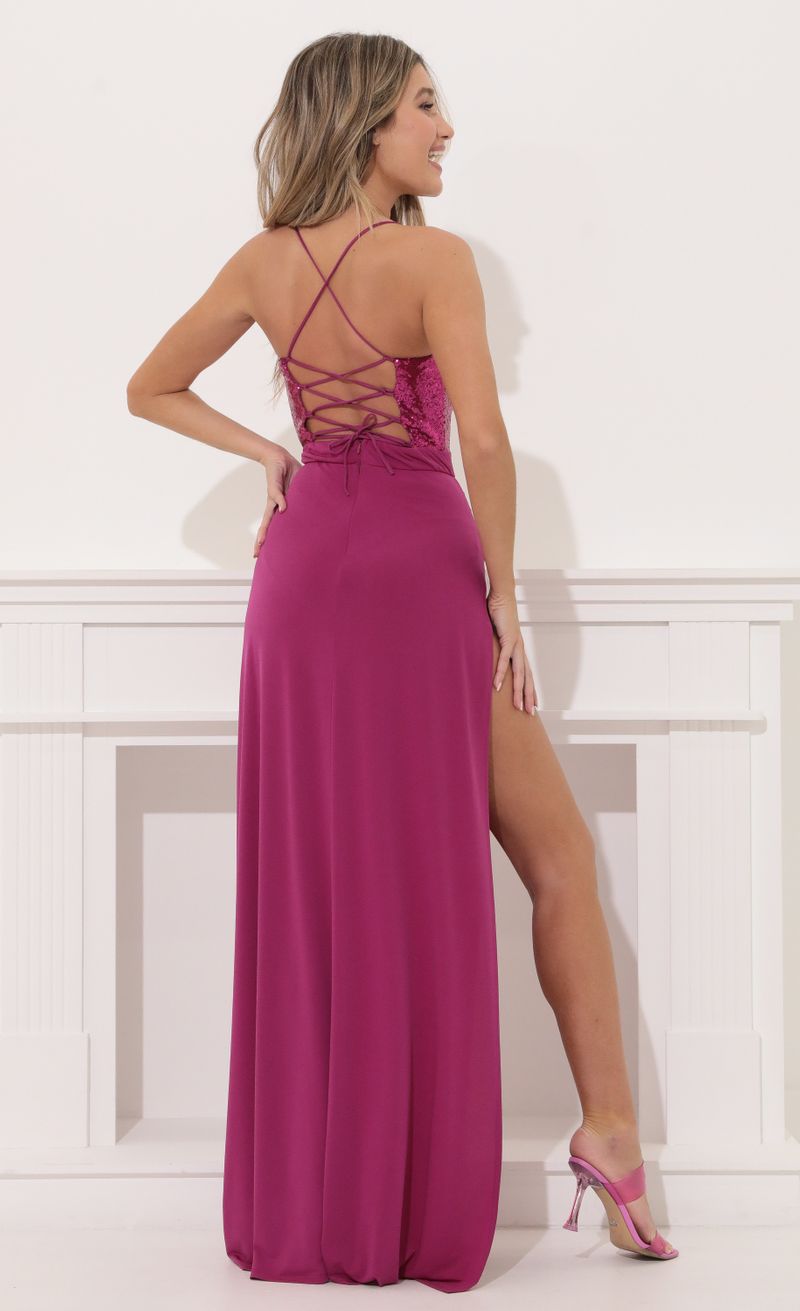 Picture Lacen High Slit Maxi in Fuchsia. Source: https://media.lucyinthesky.com/data/Apr22_1/800xAUTO/1V9A49811.JPG