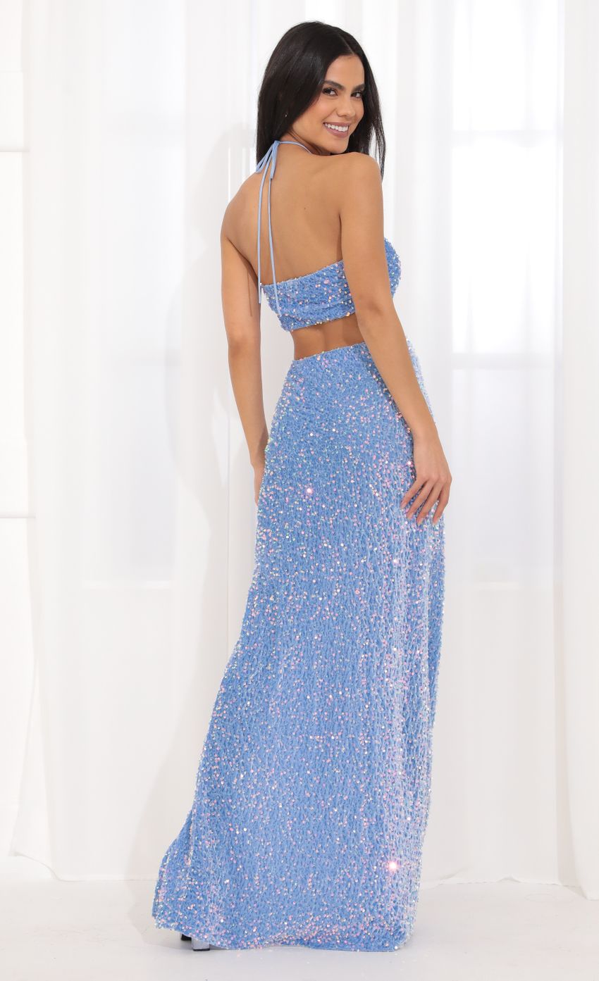 Picture Jamie Halter Sequin Maxi Dress in Blue. Source: https://media.lucyinthesky.com/data/Apr22_1/850xAUTO/1V9A2759.JPG