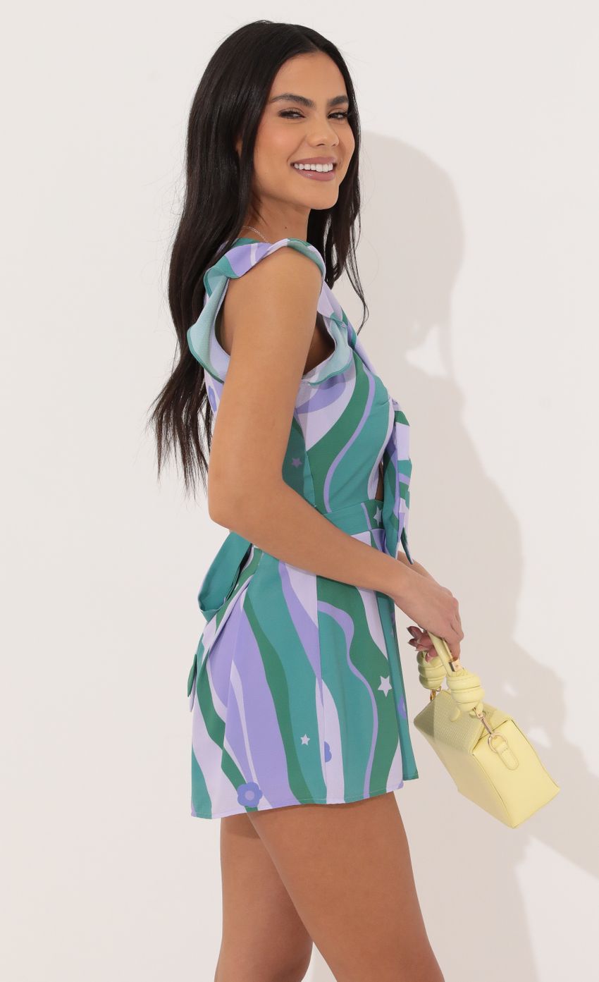 Picture Blair Front Tie Romper in Purple Print. Source: https://media.lucyinthesky.com/data/Apr22_1/850xAUTO/1V9A2995.JPG