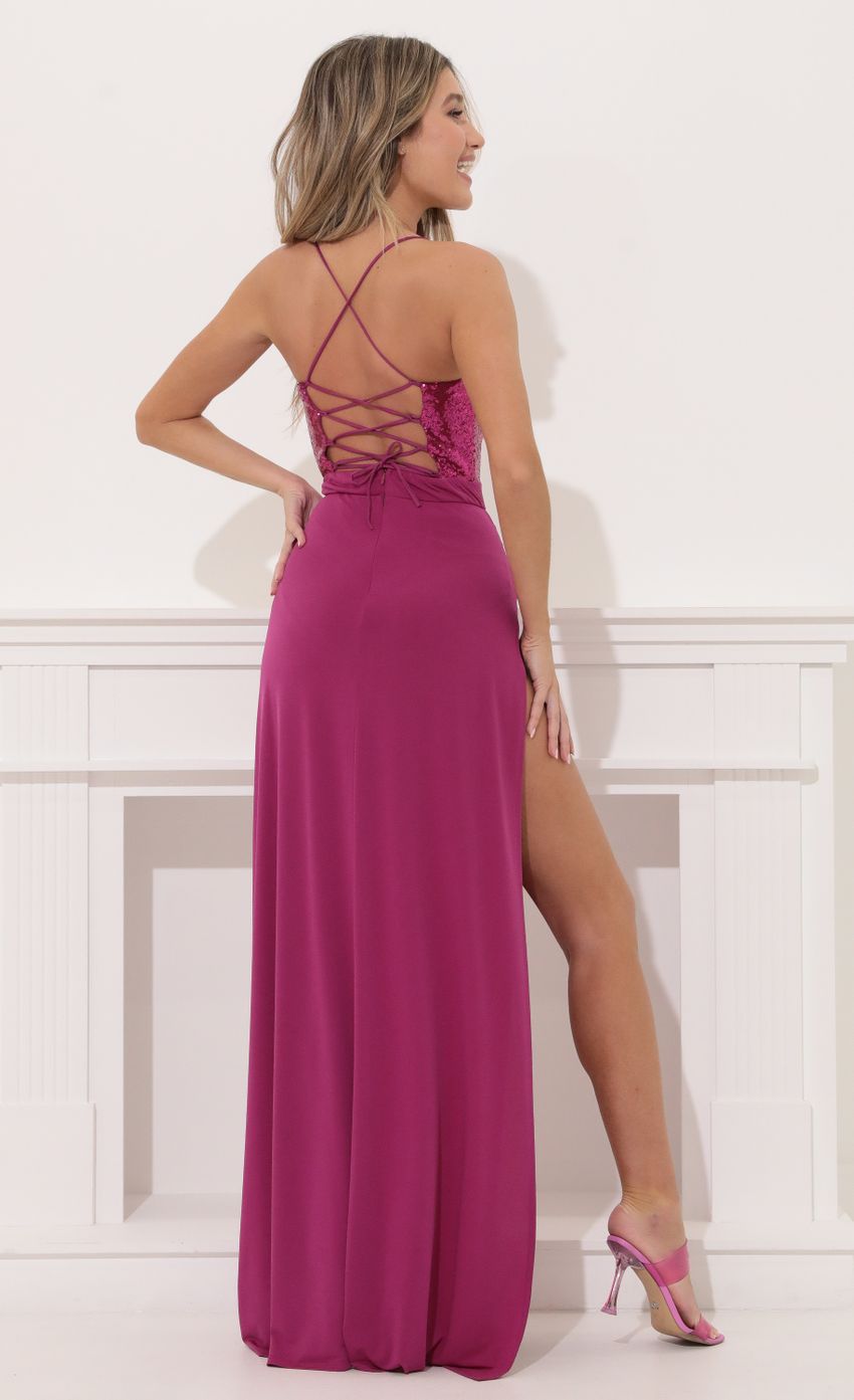 Picture Lacen High Slit Maxi in Fuchsia. Source: https://media.lucyinthesky.com/data/Apr22_1/850xAUTO/1V9A49811.JPG