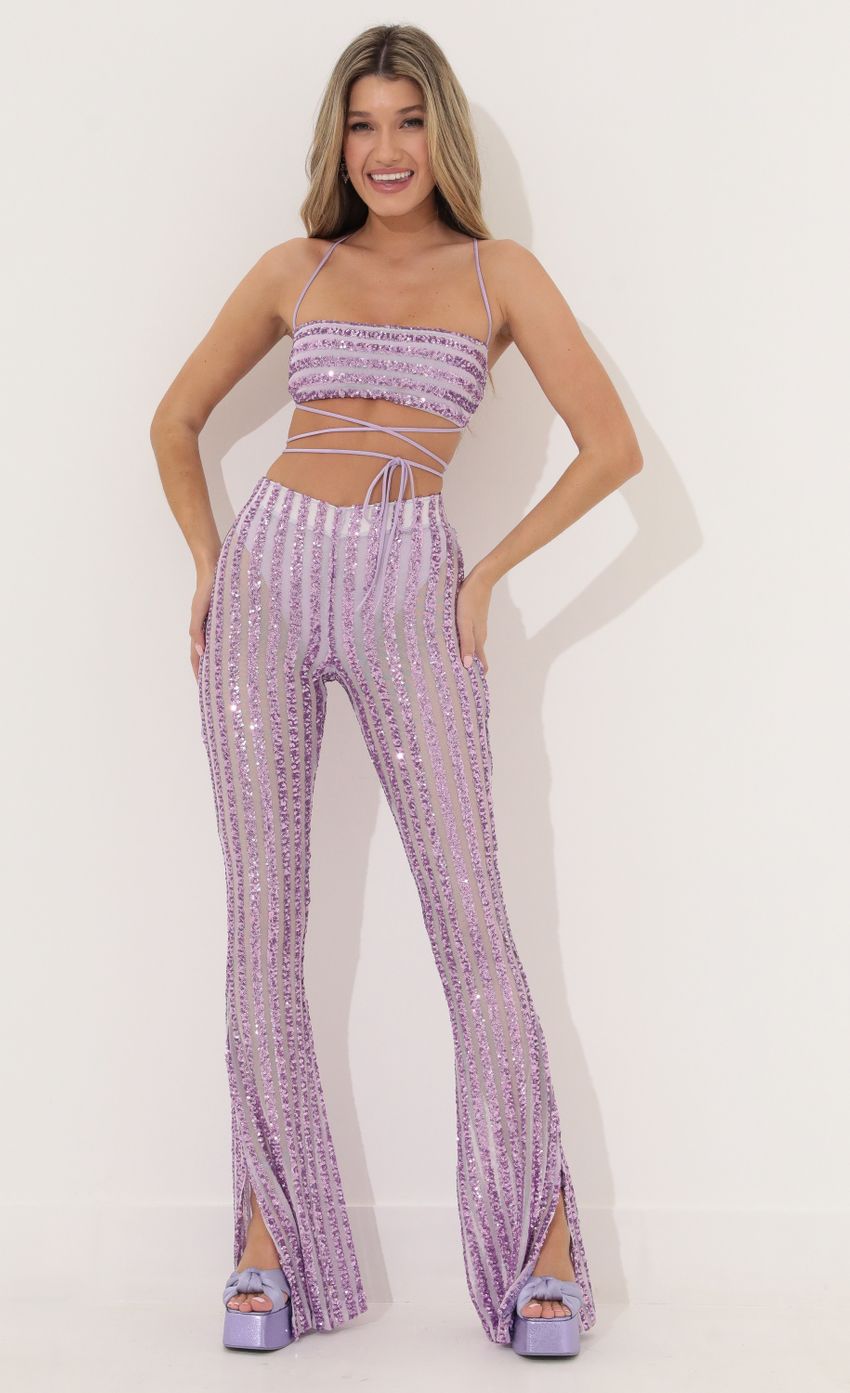 Peony Sequin Two Piece Set In Purple | LUCY IN THE SKY