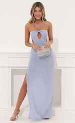 Picture Elora Halter Maxi Dress in Pink Shimmer. Source: https://media.lucyinthesky.com/data/Apr22_2/150xAUTO/1V9A4664.JPG
