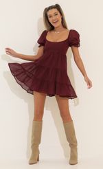 Picture Gloria Fit and Flare Dress in Burgundy. Source: https://media.lucyinthesky.com/data/Apr22_2/150xAUTO/1V9A5261.JPG