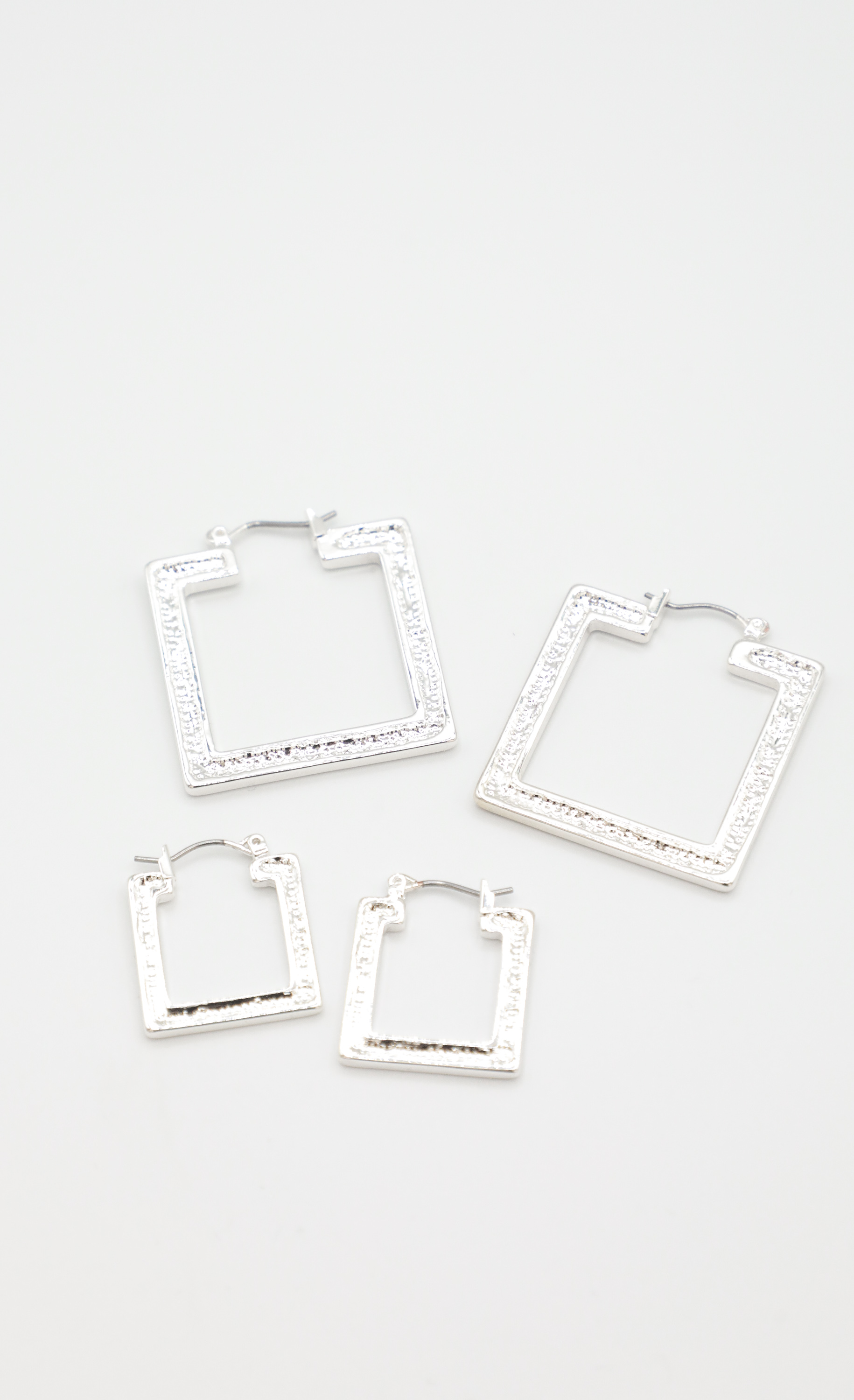 For The Gold Square Hoop Earring Set in Silver