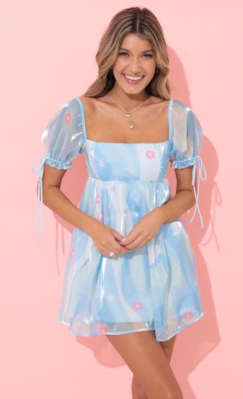 Picture Emerson Baby Doll Dress in Blue Floral Organza. Source: https://media.lucyinthesky.com/data/Apr22_2/500xAUTO/1V9A8478.JPG