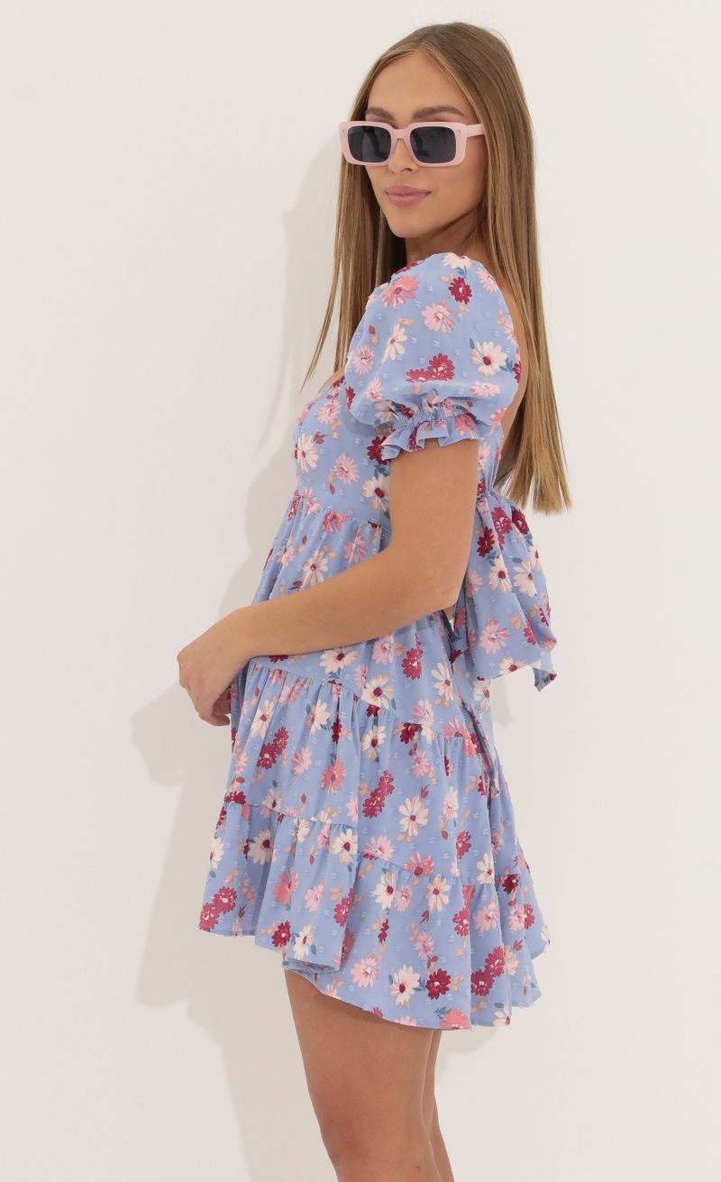 Picture Gloria Fit and Flare Dress in Floral Purple. Source: https://media.lucyinthesky.com/data/Apr22_2/800xAUTO/1V9A4449.JPG