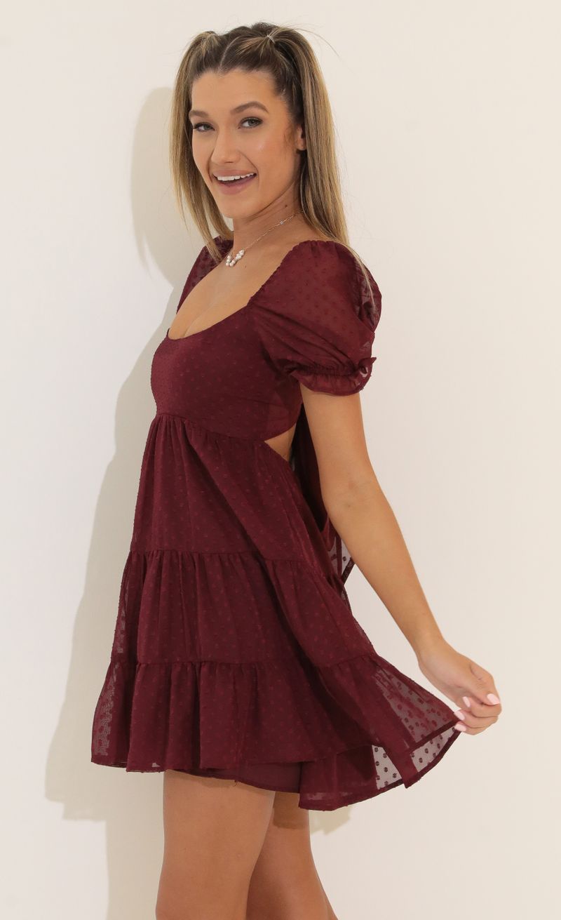 Picture Gloria Fit and Flare Dress in Burgundy. Source: https://media.lucyinthesky.com/data/Apr22_2/800xAUTO/1V9A5423.JPG