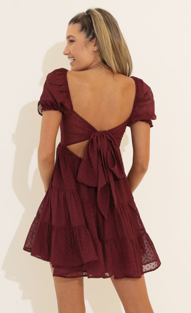 Picture Gloria Fit and Flare Dress in Burgundy. Source: https://media.lucyinthesky.com/data/Apr22_2/800xAUTO/1V9A5463.JPG