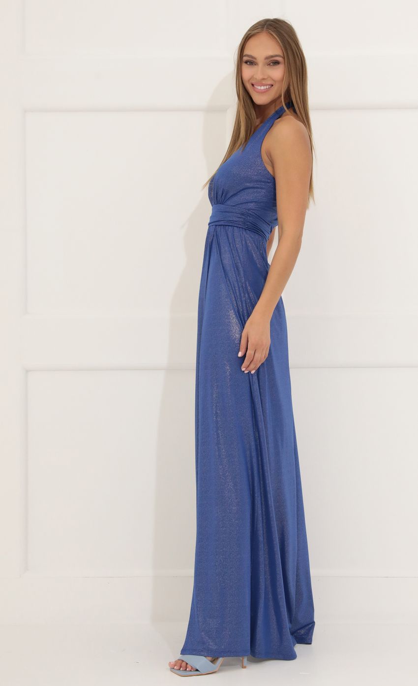 Picture Frankie Shimmer Maxi Dress in Blue. Source: https://media.lucyinthesky.com/data/Apr22_2/850xAUTO/1V9A2257.JPG
