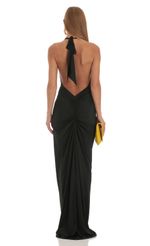 Picture Razz Gathered Back Halter BodyCon Maxi Dress in Black. Source: https://media.lucyinthesky.com/data/Apr23/150xAUTO/64d5e8c3-9f74-468d-8004-dd38005c4c64.jpg