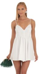 Picture Anika Corset Fit and Flare Dress in White. Source: https://media.lucyinthesky.com/data/Apr23/150xAUTO/6ac708da-c1fa-43de-84a9-e4eb1ee9c88f.jpg